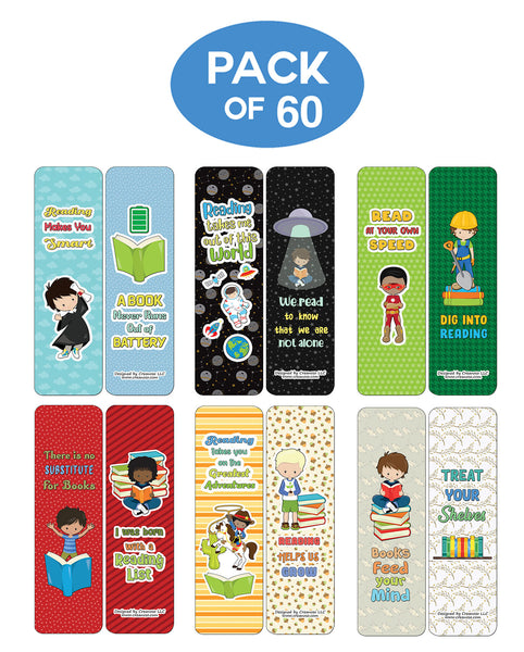 Creanoso Little Readers Bookmarks Cards for Boys (60-Pack) - Premium Quality Gift Ideas for Children, Teens, & Adults for All Occasions - Stocking Stuffers Party Favor & Giveaways