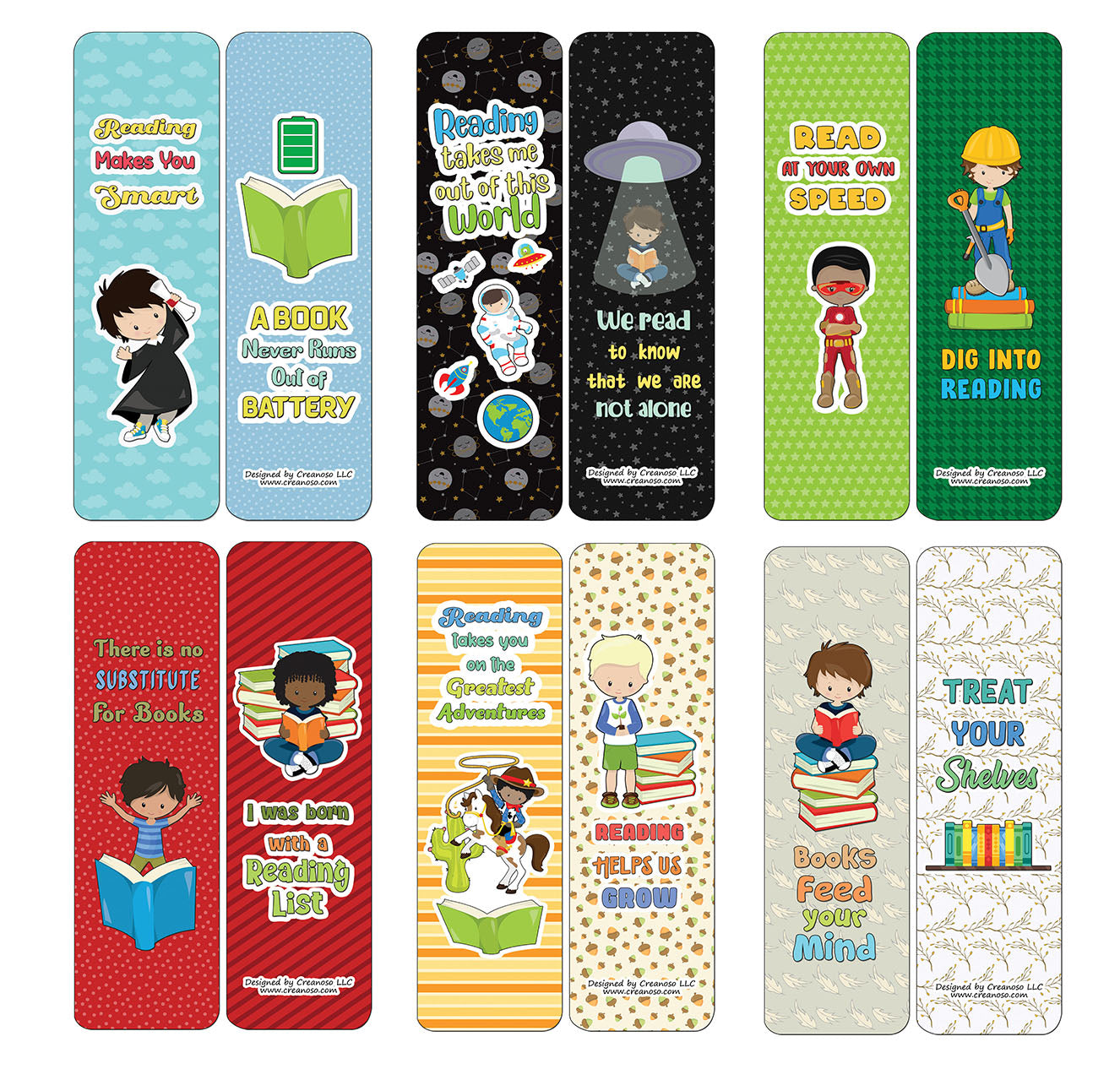 Creanoso Little Readers Bookmarks for Boys (30-Pack) - Classroom Reward Incentives for Students and Children - Stocking Stuffers Party Favors & Giveaways for Teens & Adults