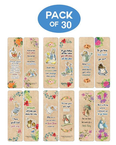 Creanoso Peter Rabbit Reading Bookmark Cards (30-Pack) - Classroom Reward Incentives for Students and Children - Stocking Stuffers Party Favors & Giveaways for Teens & Adults
