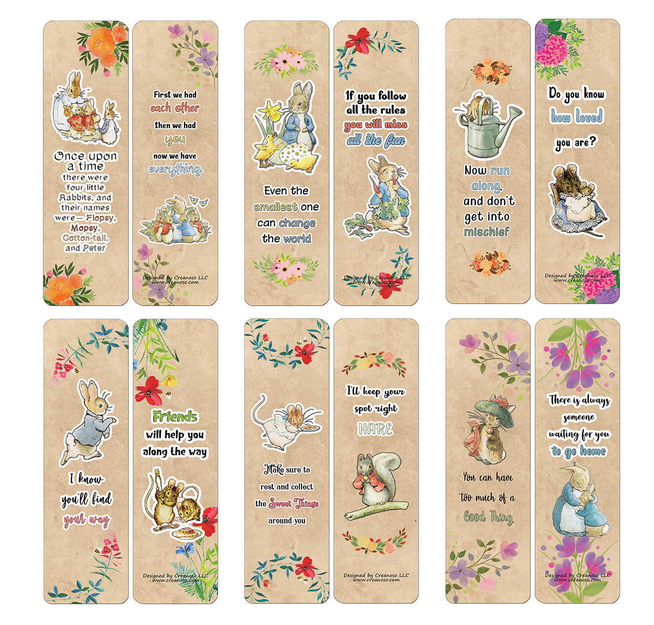 Creanoso Peter Rabbit Reading Bookmark Cards - Cool Premium Quality Card Stock - Party Favors - DIY Kit