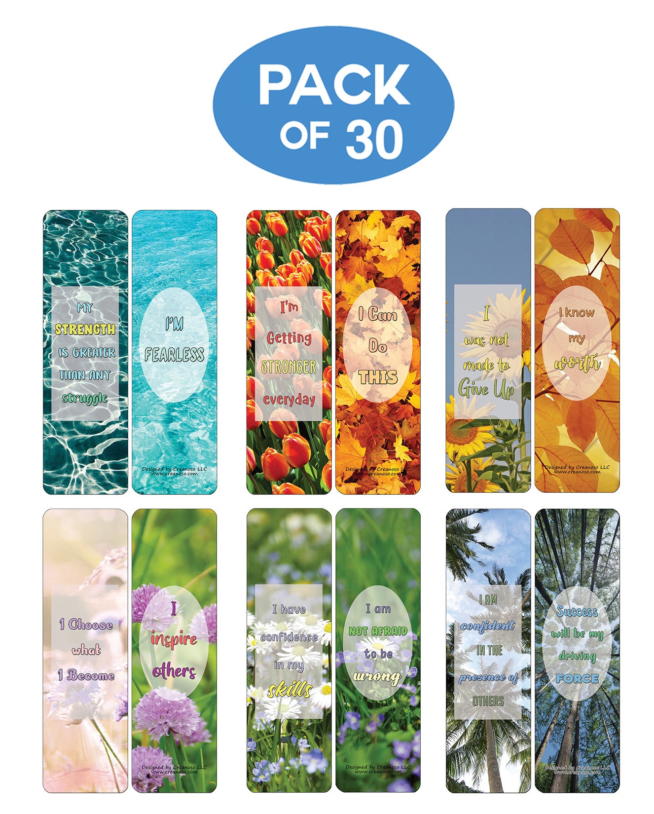 Creanoso Positive Affirmations Cards Series 1 (30-Pack) - Classroom Reward Incentives for Students and Children - Stocking Stuffers Party Favors & Giveaways for Teens & Adults