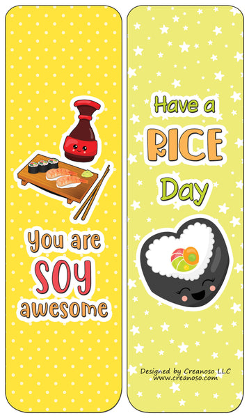 Creanoso Funny Bookmarks Cards - Sushi Puns (30-Pack) - Classroom Reward Incentives for Students and Children - Stocking Stuffers Party Favors & Giveaways for Teens & Adults