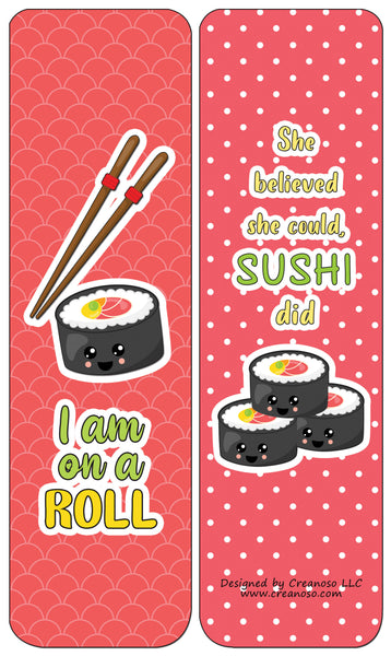 Creanoso Funny Bookmarks Cards - Sushi Puns (30-Pack) - Classroom Reward Incentives for Students and Children - Stocking Stuffers Party Favors & Giveaways for Teens & Adults