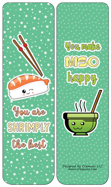 Creanoso Funny Bookmarks Cards - Sushi Puns - Amusing and Humorous Stocking Stuffers