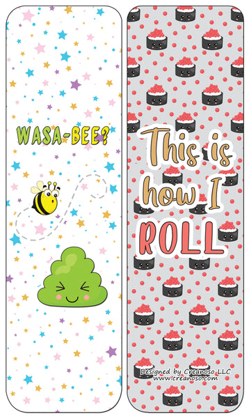 Creanoso Funny Bookmarks Cards - Sushi Puns (30-Pack) - Classroom Reward Incentives for Students and Children - Stocking Stuffers Party Favors & Giveaways for Teens & Adults
