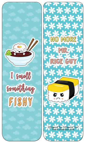 Creanoso Funny Bookmarks Cards - Sushi Puns (30-Pack) - Classroom Reward Incentives for Students and Children - Stocking Stuffers Party Favors & Giveaways for Teens & Adults