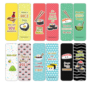 Creanoso Funny Bookmarks Cards - Sushi Puns (60-Pack) - Premium Quality Gift Ideas for Children, Teens, & Adults for All Occasions - Stocking Stuffers Party Favor & Giveaways