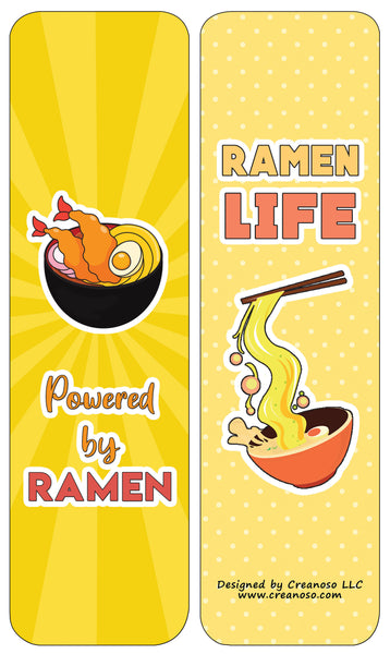 Creanoso Funny Bookmarks Cards - Ramen Puns and Jokes (60-Pack) - Premium Quality Gift Ideas for Children, Teens, & Adults for All Occasions - Stocking Stuffers Party Favor & Giveaways