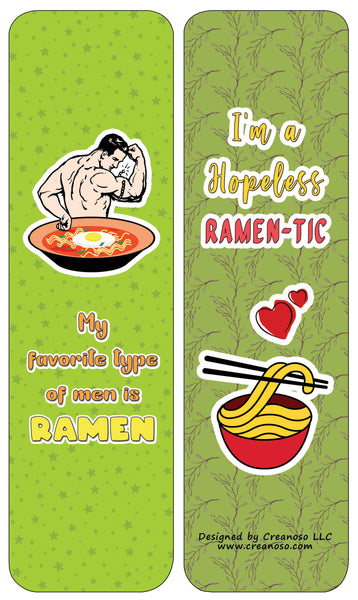 Creanoso Funny Bookmarks Cards - Ramen Puns and Jokes (30-Pack) - Classroom Reward Incentives for Students and Children - Stocking Stuffers Party Favors & Giveaways for Teens & Adults