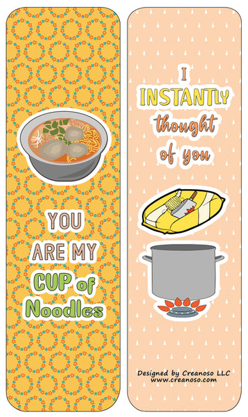 Creanoso Funny Bookmarks Cards - Ramen Puns and Jokes (60-Pack) - Premium Quality Gift Ideas for Children, Teens, & Adults for All Occasions - Stocking Stuffers Party Favor & Giveaways
