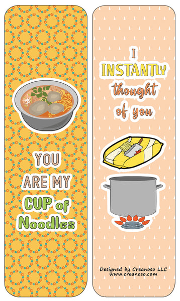 Creanoso Funny Bookmarks Cards - Ramen Puns and Jokes (30-Pack) - Classroom Reward Incentives for Students and Children - Stocking Stuffers Party Favors & Giveaways for Teens & Adults