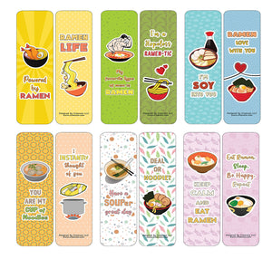 Creanoso Funny Bookmarks Cards - Ramen Puns and Jokes (60-Pack) - Premium Quality Gift Ideas for Children, Teens, & Adults for All Occasions - Stocking Stuffers Party Favor & Giveaways