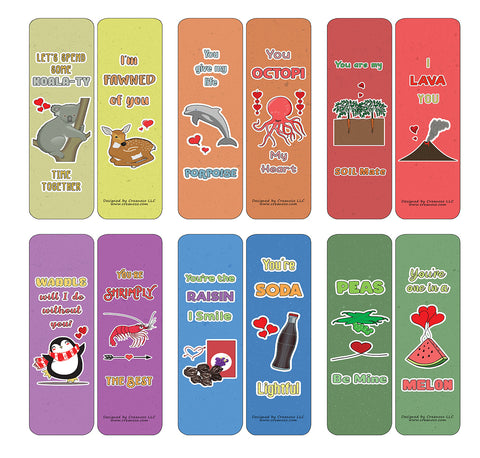 Creanoso Funny Bookmarks Cards - Love Puns (60-Pack) - Premium Quality Gift Ideas for Children, Teens, & Adults for All Occasions - Stocking Stuffers Party Favor & Giveaways