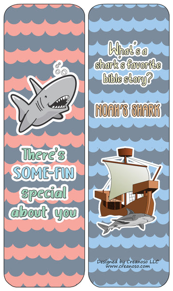 Creanoso Funny Bookmarks Cards - Shark Puns (60-Pack) - Premium Quality Gift Ideas for Children, Teens, & Adults for All Occasions - Stocking Stuffers Party Favor & Giveaways
