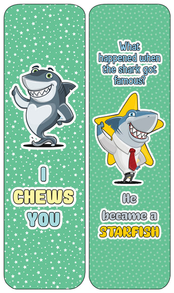 Creanoso Funny Bookmarks Cards - Shark Puns (60-Pack) - Premium Quality Gift Ideas for Children, Teens, & Adults for All Occasions - Stocking Stuffers Party Favor & Giveaways