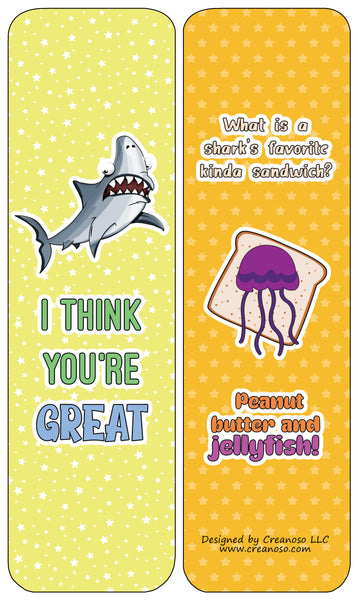 Creanoso Funny Bookmarks Cards - Shark Puns (12-Pack) - Stocking Stuffers Premium Quality Gift Ideas for Children, Teens, & Adults - Corporate Giveaways & Party Favors