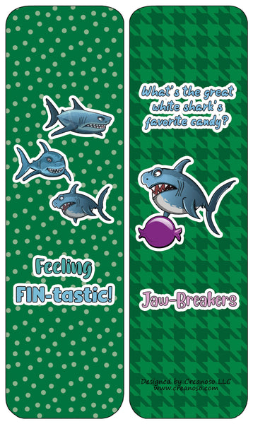 Creanoso Funny Bookmarks Cards - Shark Puns (12-Pack) - Stocking Stuffers Premium Quality Gift Ideas for Children, Teens, & Adults - Corporate Giveaways & Party Favors