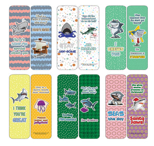 Creanoso Funny Bookmarks Cards - Shark Puns (60-Pack) - Premium Quality Gift Ideas for Children, Teens, & Adults for All Occasions - Stocking Stuffers Party Favor & Giveaways