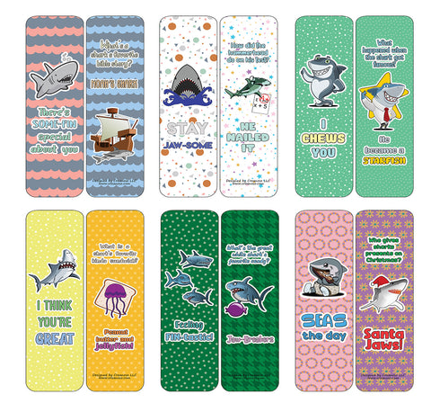 Creanoso Funny Bookmarks Cards - Shark Puns (60-Pack) - Premium Quality Gift Ideas for Children, Teens, & Adults for All Occasions - Stocking Stuffers Party Favor & Giveaways