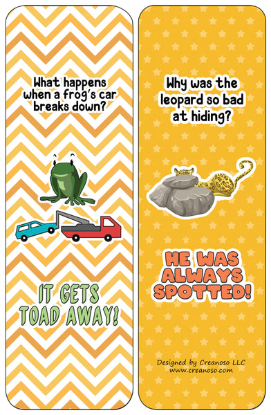 Creanoso Funny Bookmarks Cards - Animal Puns (12-Pack) - Stocking Stuffers Premium Quality Gift Ideas for Children, Teens, & Adults - Corporate Giveaways & Party Favors
