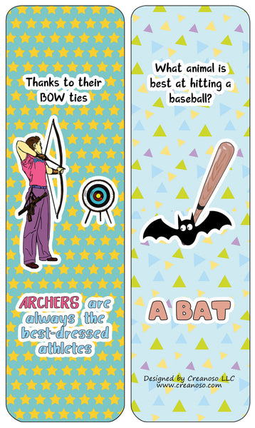 Creanoso Funny Bookmarks Cards - Sport Puns (30-Pack) - Classroom Reward Incentives for Students and Children - Stocking Stuffers Party Favors & Giveaways for Teens & Adults