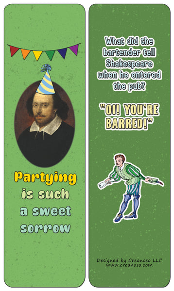 Creanoso Classical Shakespeare Jokes Bookmarks Cards - Gift Ideas for Boys and Girls, Students, Children, Adults (60-Pack)