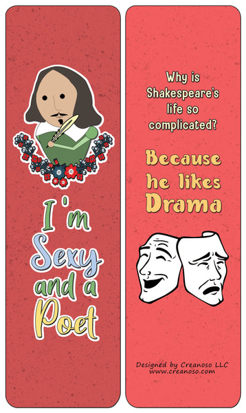 Creanoso Classical Shakespeare Jokes Bookmarks Cards - Gift Ideas for Boys and Girls, Students, Children, Adults (60-Pack)