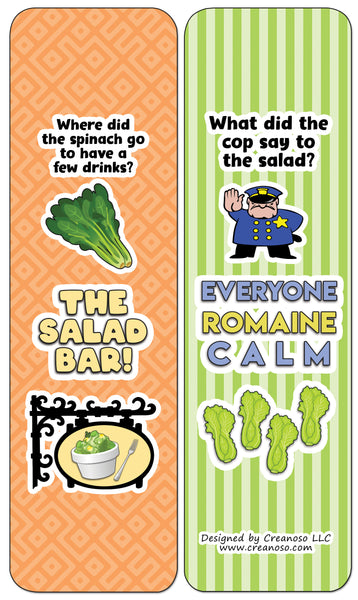 Creanoso Funny Salad Jokes Bookmarks (12-Pack) - Stocking Stuffers Premium Quality Gift Ideas for Children, Teens, & Adults - Corporate Giveaways & Party Favors