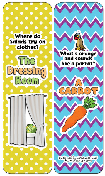Creanoso Funny Salad Jokes Bookmarks (12-Pack) - Stocking Stuffers Premium Quality Gift Ideas for Children, Teens, & Adults - Corporate Giveaways & Party Favors