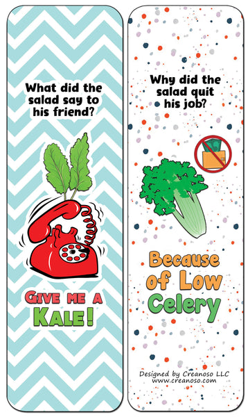 Creanoso Funny Salad Jokes Bookmarks (30-Pack) - Classroom Reward Incentives for Students and Children - Stocking Stuffers Party Favors & Giveaways for Teens & Adults