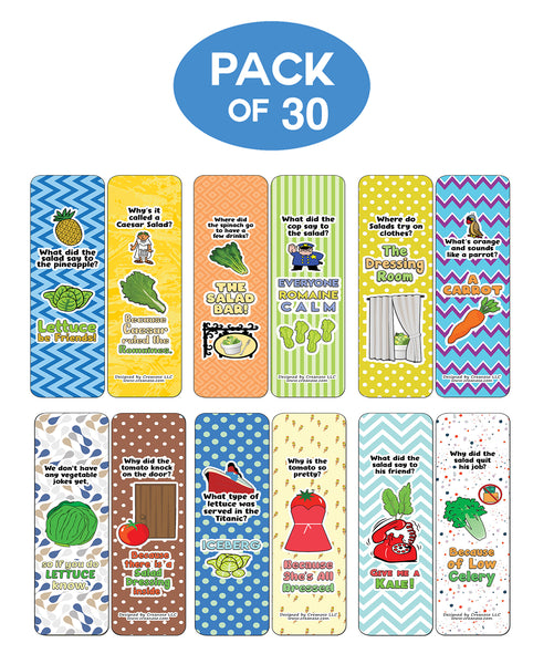 Creanoso Funny Salad Jokes Bookmarks (30-Pack) - Classroom Reward Incentives for Students and Children - Stocking Stuffers Party Favors & Giveaways for Teens & Adults