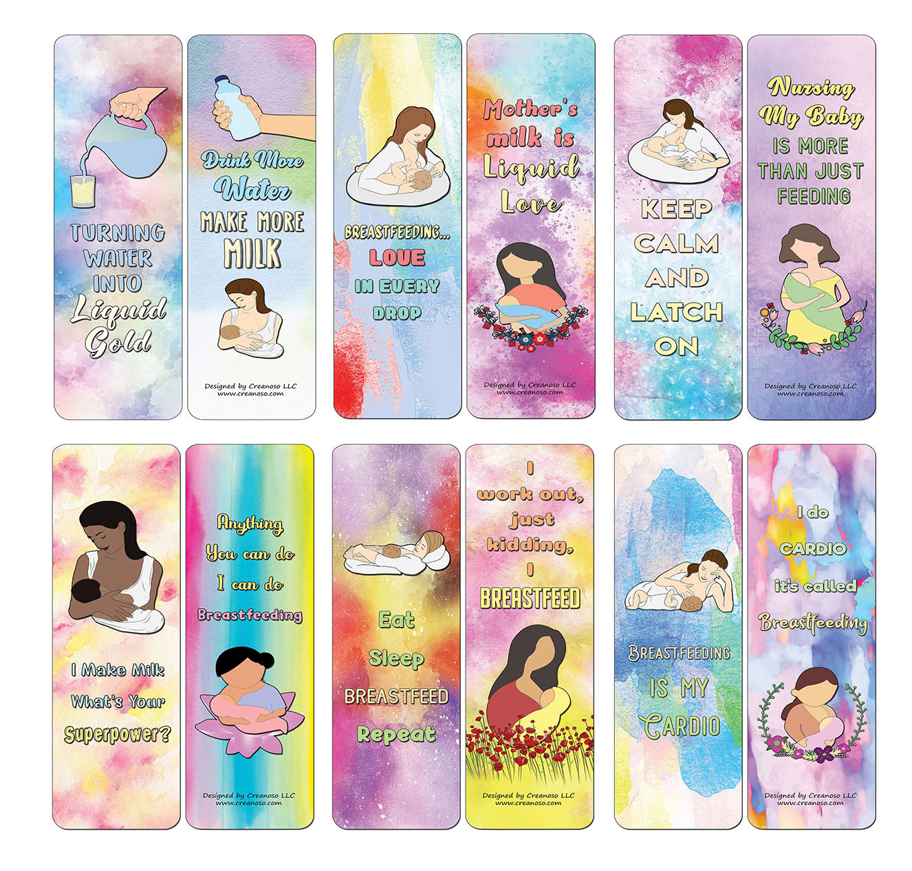Creanoso Breastfeeding Nursing Sayings Quotes Bookmarks Cards - Gift Ideas for Mothers, Parents, & Adults