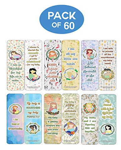 Creanoso Nursing Breastfeeding Mum Affirmations Bookmarks Cards (60-Pack) - Premium Quality Gift Ideas for Mothers, Parents, & Adults for All Occasions - Stocking Stuffers Party Favor & Giveaways
