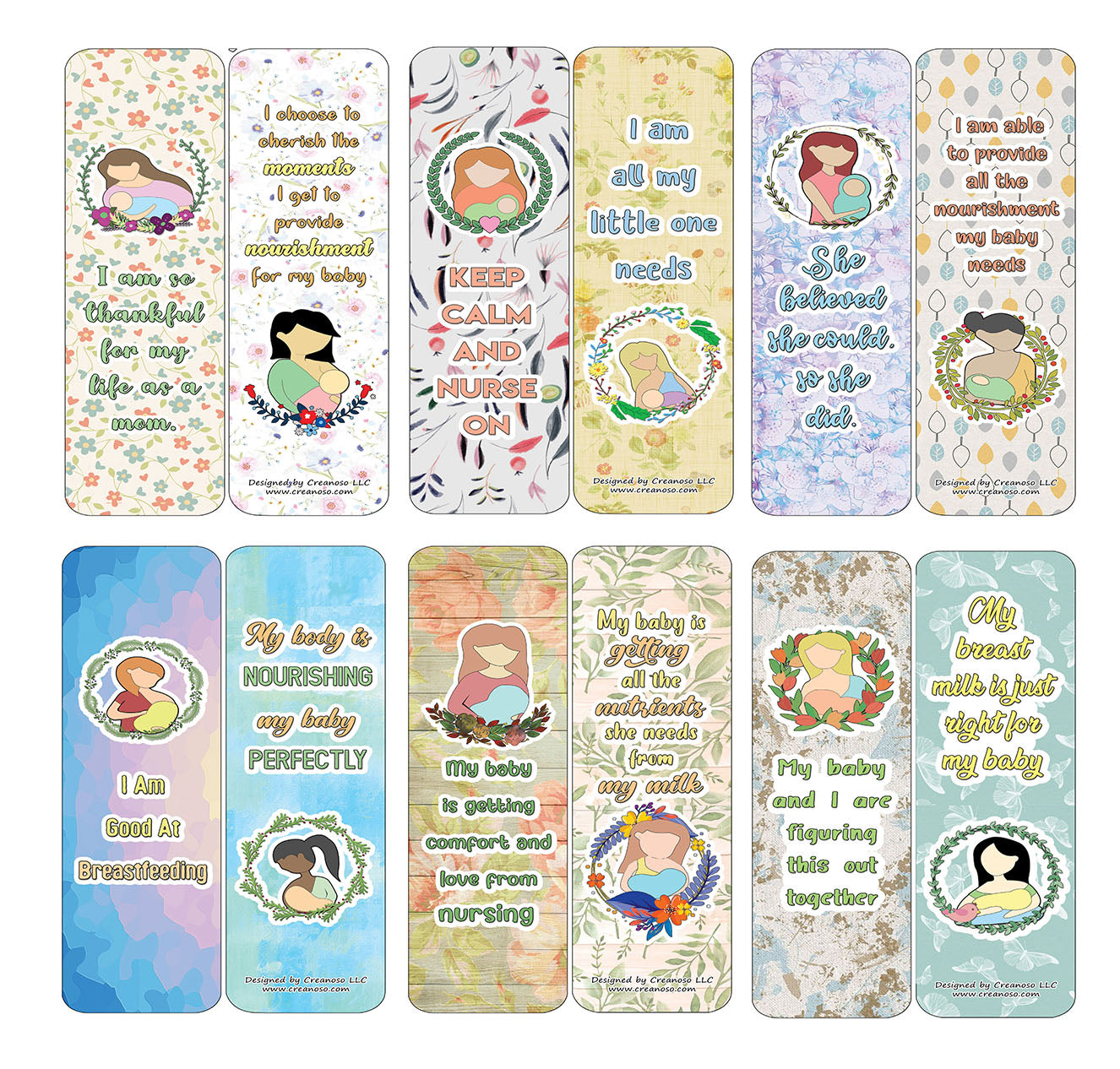 Creanoso Nursing Breastfeeding Mum Affirmations Bookmarks Cards - Gift Ideas for Mothers, Parents, & Adults