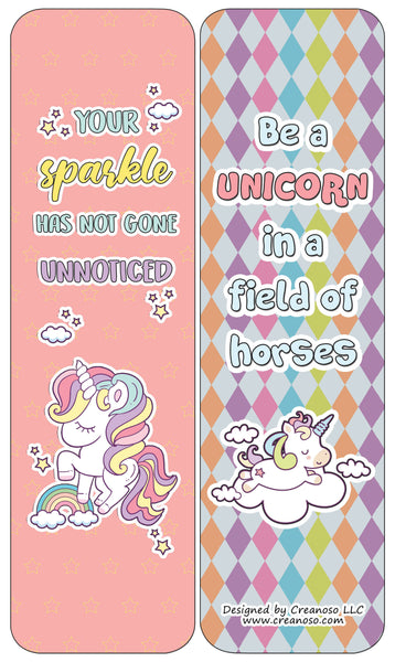 Creanoso Unicorn Bookmarks Cards Series 2 - Motivational - Encouraging & Unique Gift Ideas for Girls, Kids, Children, Teens (30-Packs)