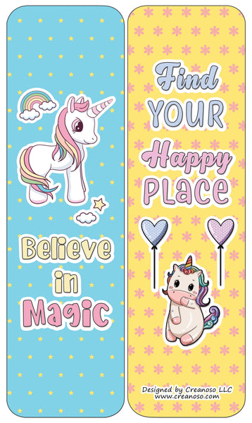Creanoso Unicorn Bookmarks Cards Series 2 - Motivational - Encouraging & Unique Gift Ideas for Girls, Kids, Children, Teens (30-Packs)