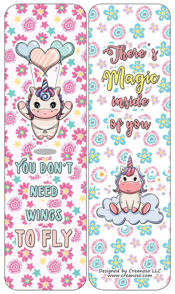 Creanoso Unicorn Bookmarks Cards Series 3 - Positive Affirmations - Gift Ideas for Boys and Girls, Kids, Children, Teens (60-Pack)