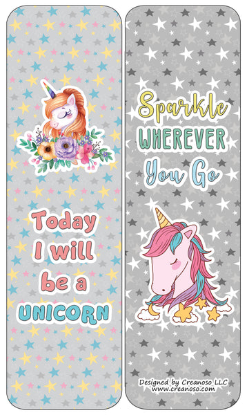 Creanoso Unicorn Bookmarks Cards Series 3 - Positive Affirmations - Gift Ideas for Boys and Girls, Kids, Children, Teens (60-Pack)