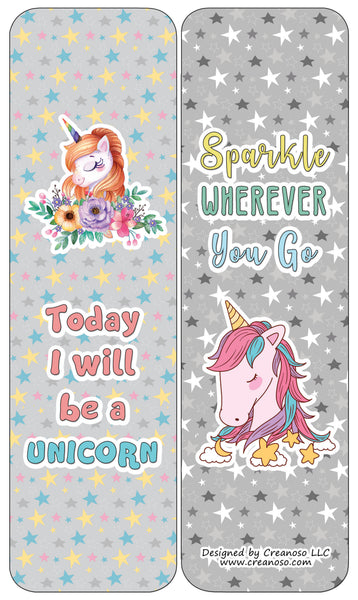 Creanoso Unicorn Bookmarks Cards Series 2 - Motivational - Encouraging & Unique Gift Ideas for Girls, Kids, Children, Teens (12-Packs)