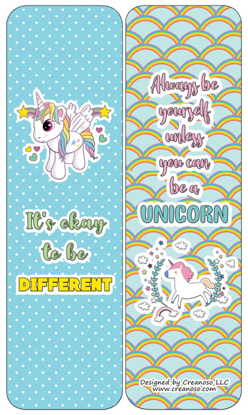 Creanoso Unicorn Bookmarks Cards Series 3 - Positive Affirmations - Gift Ideas for Boys and Girls, Kids, Children, Teens (60-Pack)