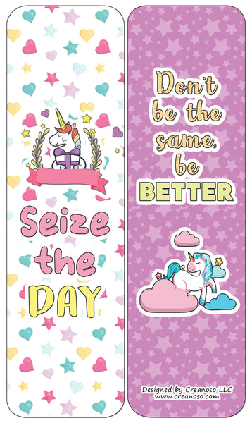 Creanoso Unicorn Bookmarks Cards Series 2 - Motivational - Encouraging & Unique Gift Ideas for Girls, Kids, Children, Teens (30-Packs)