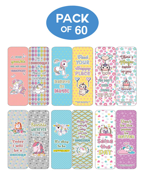 Creanoso Unicorn Bookmarks Cards Series 2 - Motivational - Encouraging & Unique Gift Ideas for Girls, Kids, Children, Teens (60-Pack)