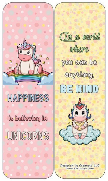 Creanoso Unicorn Bookmarks Cards Series 4 - Happiness Kindness Success - Awesome Stocking Stuffers