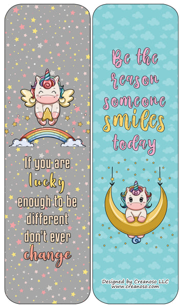 Creanoso Unicorn Bookmarks Cards Series 4 - Happiness Kindness Success - Awesome Stocking Stuffers