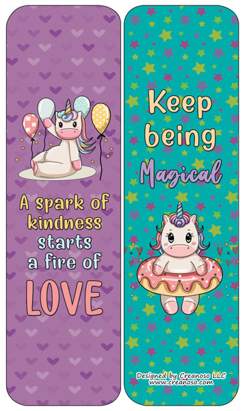 Creanoso Unicorn Bookmarks Cards Series 4 - Happiness Kindness Success - Awesome Stocking Stuffers