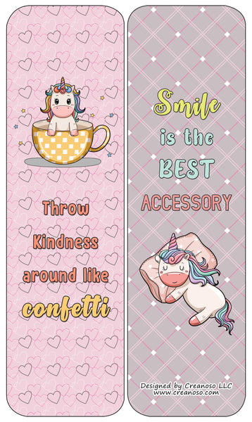 Creanoso Unicorn Bookmarks Cards Series 4 (60-Pack) - Happiness Kindness Success - Awesome Stocking Stuffers