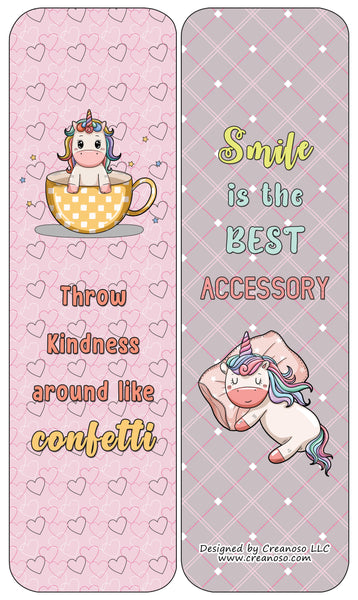 Creanoso Unicorn Bookmarks Cards Series 4 - Happiness Kindness Success - Awesome Stocking Stuffers