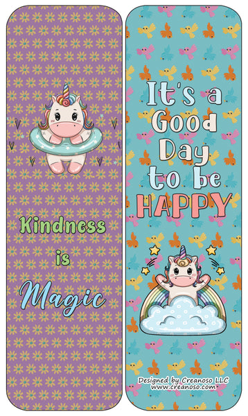 Creanoso Unicorn Bookmarks Cards Series 4 (30-Pack) - Happiness Kindness Success - Awesome Stocking Stuffers