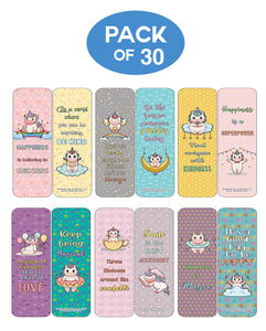 Creanoso Unicorn Bookmarks Cards Series 4 (30-Pack) - Happiness Kindness Success - Awesome Stocking Stuffers