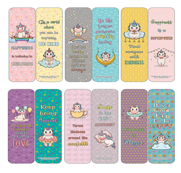 Creanoso Unicorn Bookmarks Cards Series 4 - Happiness Kindness Success - Awesome Stocking Stuffers